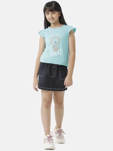 Image of Under Fourteen Girls Lycra Denim Skirt | Skirt for Girls | Woven | 8-9 Yrs(Navy)