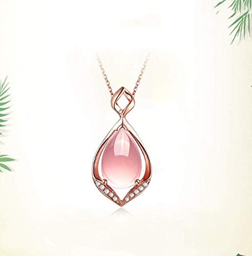 Preisvergleich Produktbild HIZNL Neue tropfenförmige Hibiskus Stein Anhänger weiblichen herzförmigen Pulver Kristall Rose Gold Halskette Schlüsselbein Kette Anhänger Schmuck