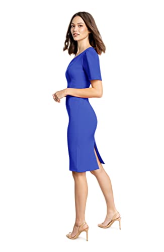 Image of Dress the Population Women's Ruth Short Puff Sleeves Asymmetrical Neckline Bodycon Midi Dress