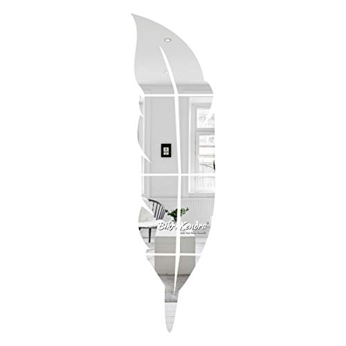 Image of Bikri Kendra - Feather Silver Mirror Stickers for Wall, Wall Mirror Stickers, 3D Acrylic Stickers, Plum Feather, Wall Stickers for Hall Room, Living Room Bed Room, Kitchen