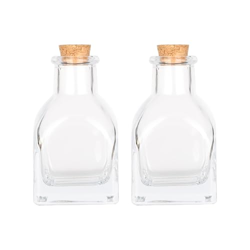 Magic Season Decorative Glass Bottles with Cork Stoppers (3 fl oz. Square Bottles / 2 Pcs)