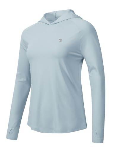TBMPOY Womens Long Sleeve Hoodie UPF 50+ Sun Protection Shirt Fishing Hiking Outdoor UV Shirt Lightweight Sky Blue M