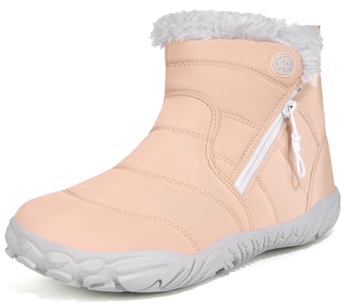 Best Winter Boots Teen Girls: Warm, Stylish & Waterproof 14 Girls Boys Barefoot Boots Shoes Minimalist Winter Snow Boots Wide Width Waterproof Ankle Booties Cold Weather Outdoor Shoes with Zero Drop Sole (Little Kid/Big Kid) (Light Pink, 39, 6.5 US Big Kid)