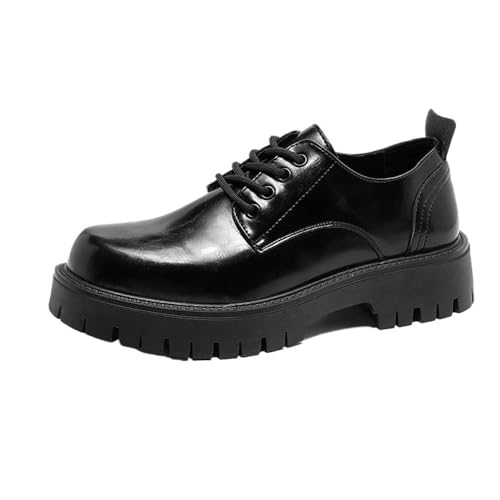 Oxford Lace Up Shoes Men's Leather Platform Heightening Soft Bottom Casual Round Toe Non Slip for Formal Business Wedding