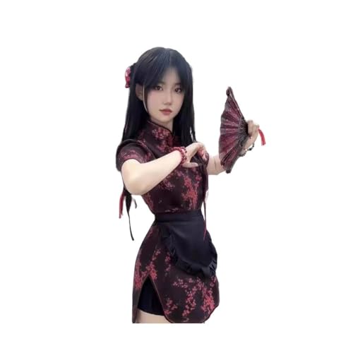 Improved Cheongsam Chinese Small Kitchen Girl Soft Sister Sweet Slit Cheongsam Uniform Network red Dress Set