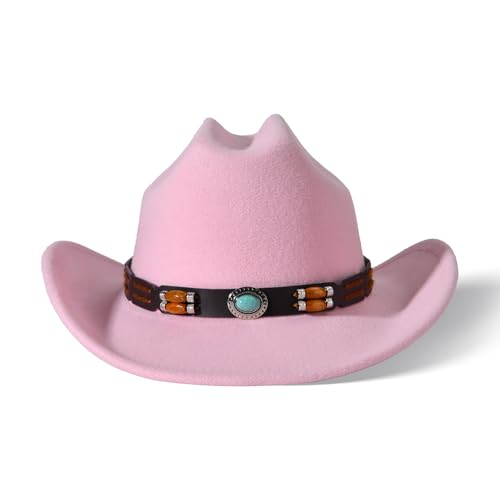 Image of Willheoy Kids Cowboy Hat for Girls Boys Western Cowgirl Hat with Buckle Belt Unisex Wide Brim Fedora Hat Dress Up Costume