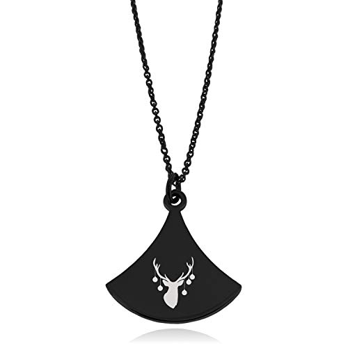 Black Stainless Steel Ornament Reindeer Pendulum Curved Triangle Charm Pendant Necklace
