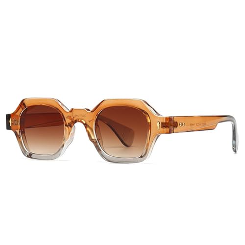 Lunettes de soleil carrées à verres orange dégradés et rivets rétro