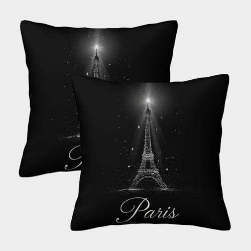 Tour Eiffel - Art de la Nuit Housse Coussin 2 Pièces Art Taie d'oreiller Decoratif Housses Coussin Canape Luxe pour Siège Maison 50x50cm