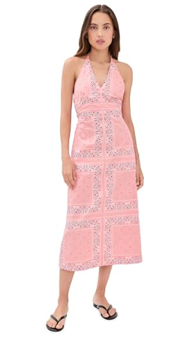 Madewell Womens x Shopbop Smocked Halter Midi Dress Tiled Bandana Coral Bloom XS