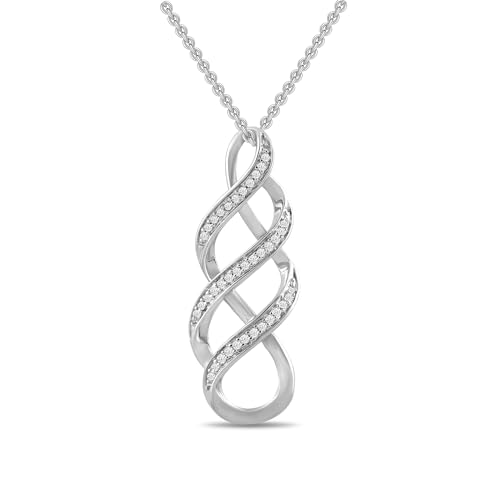 Amazon Essentials Women's Sterling Silver Diamond Twist Pendant Necklace (0.1 cttw), 18