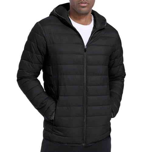 Men's Lightweight Packable Puffer Jacket, Baggy Quilted Down Hooded Puffy Coat Water-Resistant Warm Winter Jackets
