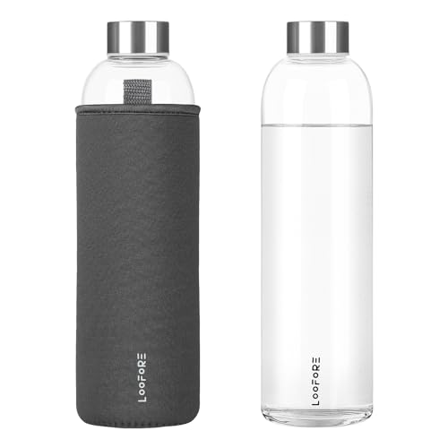 LOOFORE 1 Litre Glass Water Bottle