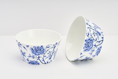 Image of GOLDEN QUEEN'S Bowls Set of 2 | Ideal for Snacks, Noodles, Ramen, Salad, Cereals, Rice | Microwave Safe | Handcrafted - Sapphire Bloom, 500 ml