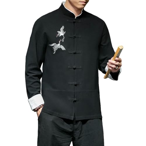 Chemise homme style chinois brodé en coton lin confortable