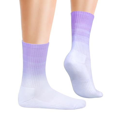 Womens Socks Rainbow Striped Cushioned Crew Socks for Women, Wicking Cotton Gym Tennis Running Athletic Socks, 5 Pairs2