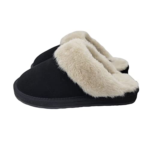 Image of Clarks Womens Open Back Suede Leather Comfort Clog Slipper JMS0583C - Plush Faux Fur Trim - Indoor Outdoor House Slippers For Women