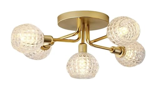 Plafonnier encastré globe boule d'or V-intage moderne à 5 lumières en cristal
