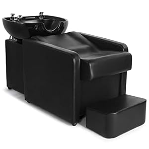 Artist hand 70″ Shampoo Bowl Barber Backwash Chair with Ceramic Shampoo Bowl Sink Chair with Foot Pedal, Headrest for Spa Beauty Salon Equipment