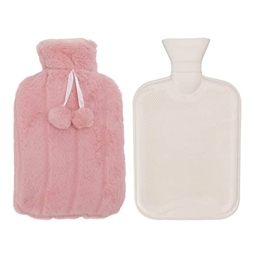 Hot Water Bag Insulated Rubber Soft Cover 2L Hot Water Bottle Neck Back Shoulder Pain Relief (Pink)