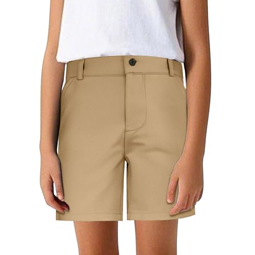 Generisch Pantalones cortos para jóvenes y jóvenes, elásticos, ropa escolar, vestido frontal plano, chino, sarga informal, bolsillos, caqui, 3-4 años