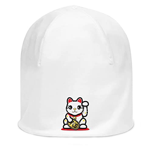 Yes Golden Money Bonnet unisexe en coton fin Motif chat Neko Blanc, Noir , Taille unique