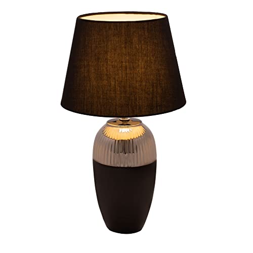 Pauleen 48226 lampe à poser Midnight Beauty max. 20 Watt faite à la main noir, argent Lampe de chevet de look glamour en tissu, céramique E27