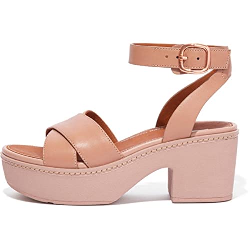 Fitflop Pilar Crossover Leather Ankle-Strap Platforms Beige 8 M (B) #TOP6