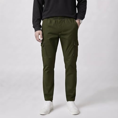 Image of V Can Men's Cotton Cargo Pants with Elastic Waistband