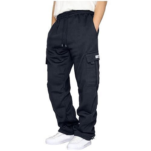 Mens Cargo Sweatpants Casual Baggy Drawstring Waist Open Bottom Sweatpants Lightweight Cargo Pants with Multi Pants