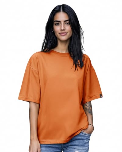 Image of Bewakoof Women's Solid Oversized Fit Half Sleeve Round Neck Cotton Jersey T-Shirt
