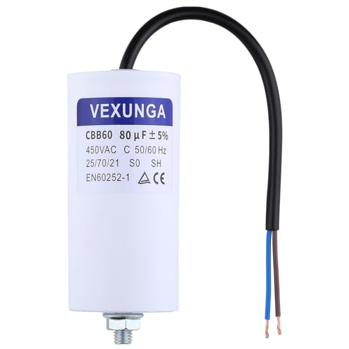 VEXUNGA 80uF 450V Kondensator rozruchowy CBB60 Kondensator 80µF 450 V Kondensator silnikowy 55x120MM Kondensatory Kabel M8 do silnika elektrycznego