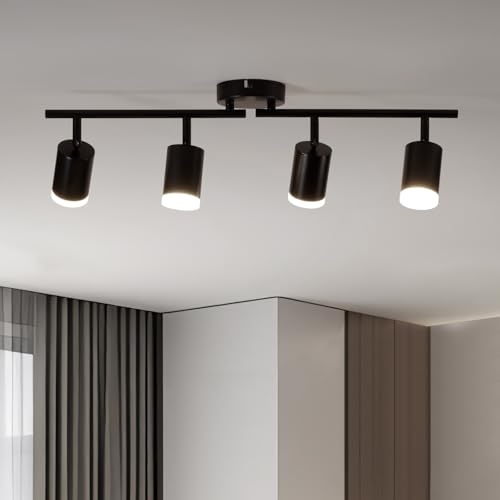 Spotlight Ceiling Light 4 Way, Modern LED Ceiling Light Black, Rotatable Kitchen Spot Lights Bar, GU10 Spotlight Fitting for Bedroom Living Room, Bulb not Included