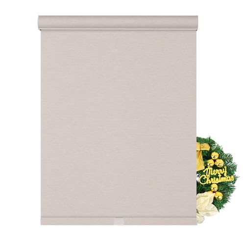 Sulugood,Blackout Roller Shades for Windows,Free-Stop Cordless Roller Blinds,Striped Jacquard Window Shades for Bedroom,Thermal Insulated Fabric,?Beige,71