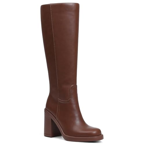 Uacllcau Knee High Boots Women Wide Calf Platform Boots for Women Square Toe Chunky Block Heeled Riding Tall Long Boots Comfortable Trendy