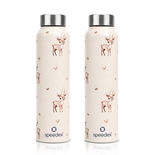 Image of Speedex Stainless Steel Printed Water Bottle 1 Ltr 1000 ml, BIS Approved, Leak Proof Screw Cap Bottle for Office, School, Travel, Daily Use for Men, Women, Kids, Adults, Baby Deer, Set of 2