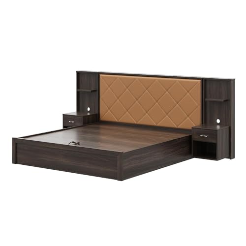 Image of Wakefit Bed | 3 Yr Warranty | King Size Bed, Hydraulic Storage,Camel Fabric Cushioned Upholstery Headboard,Density:680-750kg /m,Termite & Borer Resistant,Fits Mattresses Up to 8 inches(Noctis78x72-WM)