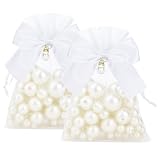 jijAcraft Weiß Organzasäckchen mit Schleifen Perle: 10 × 12cm Geschenk Organzabeutel 30 Stück Organza Schmuckbeutel mit Kordelzug für Süßigkeiten, Geschenk
