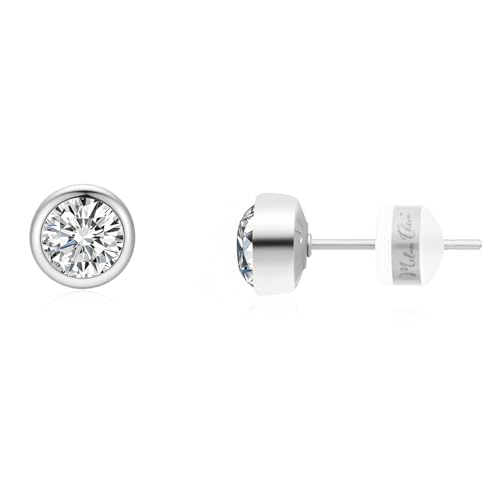 Milan Chiva Silver Stud Earrings for Women Dainty 14K Plated Post Cubic Zirconia Rhinestone Statement Jewelry MCE-1025SL