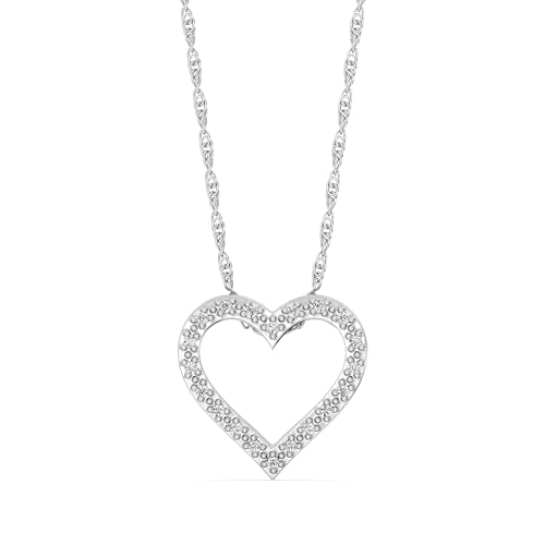 GILDED Itsy Bitsy Sterling Silver Open Heart Diamond Pendant Necklace 0.10 Cttw SI1 F-Color Lab grown diamond 18 Chain with Spring-Ring Lock