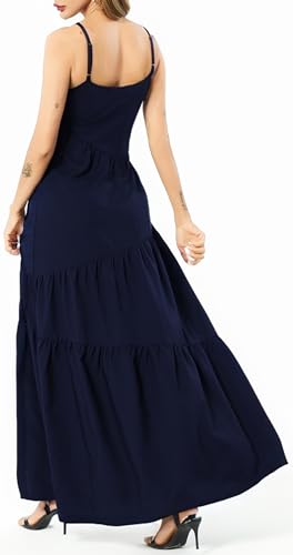 Image of Women's Summer Flowy Tiered Maxi Dress Elegant Spaghetti Strap with Ruffled Skirt Beach Vacations Parties