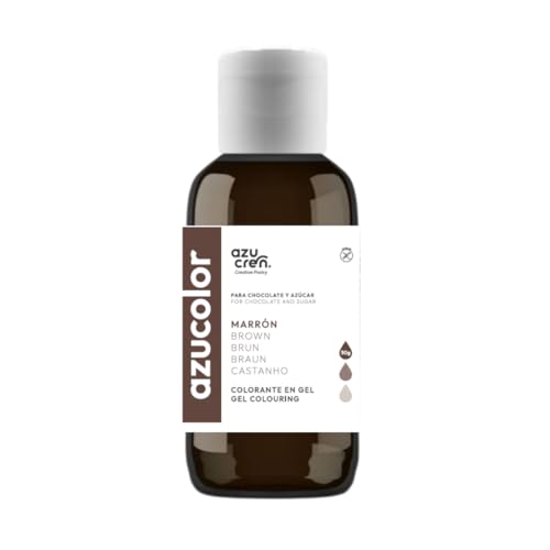 Azucren - AZUCOLOR - Colorante Alimentario en Gel - Colorantes Concentrados para Repostería, Decoración, Glaseado, Macarons, Galletas, Caramelos, Azúcar y Chocolate - 50 Gr (Marrón)