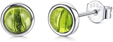 CASSIECA 925 Sterling Silver Moonstone Stud Earrings Natural Round Gemstones Earrings for Women Amethyst Green Peridot Stud Earrings Hypoallergenic Halo Earrings Set For Girls Kids Toddlers