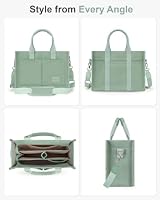 FIORETTO Canvas Tote Bag for Women with Zipper Closure & Individual Compartments for Work College, Crossbody Laptop Tote Purse Handbag with Detachable Strap & Bottom Support for Teacher & Nurse Green — image 7