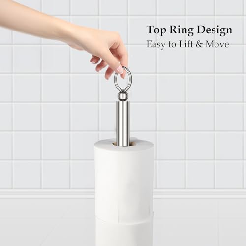 ROLABAM Toilet Paper Holder Stand with Reserve Function, Free Standing Toilet Paper Holder for Bathroom, Toilet Paper Stand with Reserve for 4 Rolls 22.5" Height (2 Pack, Brushed Nickel) by ROLABAM - Used condition - Image 2