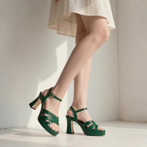 Image of Women Square Toe Platform Block Heel Sandals 3.3'' | Elegant Comfort Formal Dress Footwear, Stylish Ladies Sandals For Daily Office Wedding Evening Party Formal Occasions
