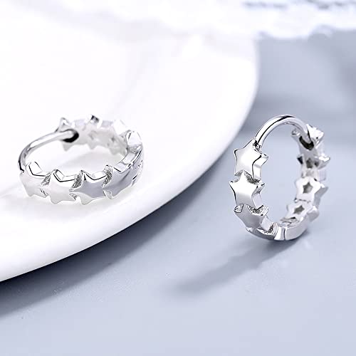 Cute Stars Tiny Small Hoop Earrings for Women Teen Girls 925 Sterling Silver Lucky Star Cartilage Piercing Sleeper Huggie Hoops Earring Wrap Cuffs Minimalist Hypoallergenic Jewelry Gifts Birthday4