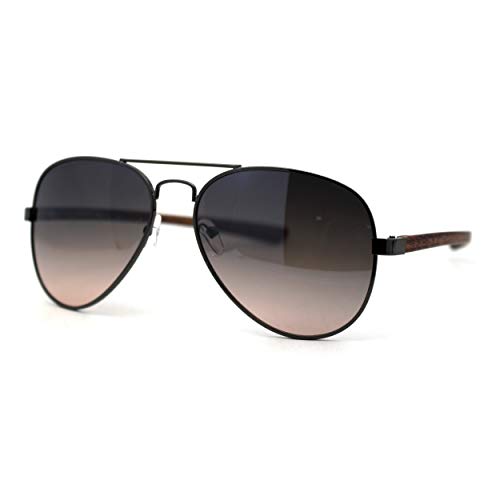 Mens Classic Airforce Woodgrain Wrap Arm Metal Aviator Sunglasses