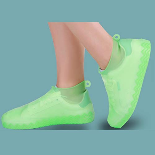 Preisvergleich Produktbild JERPOZ Tragbare, Wiederverwendbare Stiefel, Überschuhe Transparent Regen, Regen Starke Untere Gleitschuh Außen Silica Tragen Regenstiefel (Color : Green, Size : M)