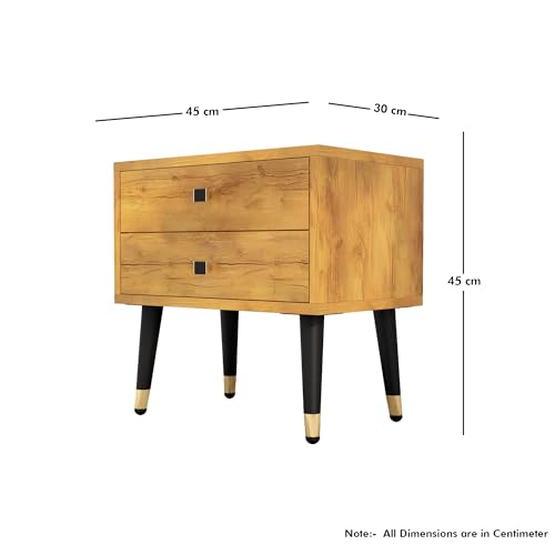 Image of Bed Side Table with 2 Drawer, Nightstand, Metal Legs, Bedside Table for Bedrooms, Sofa Side for Living Room Furniture (Giant Wood)